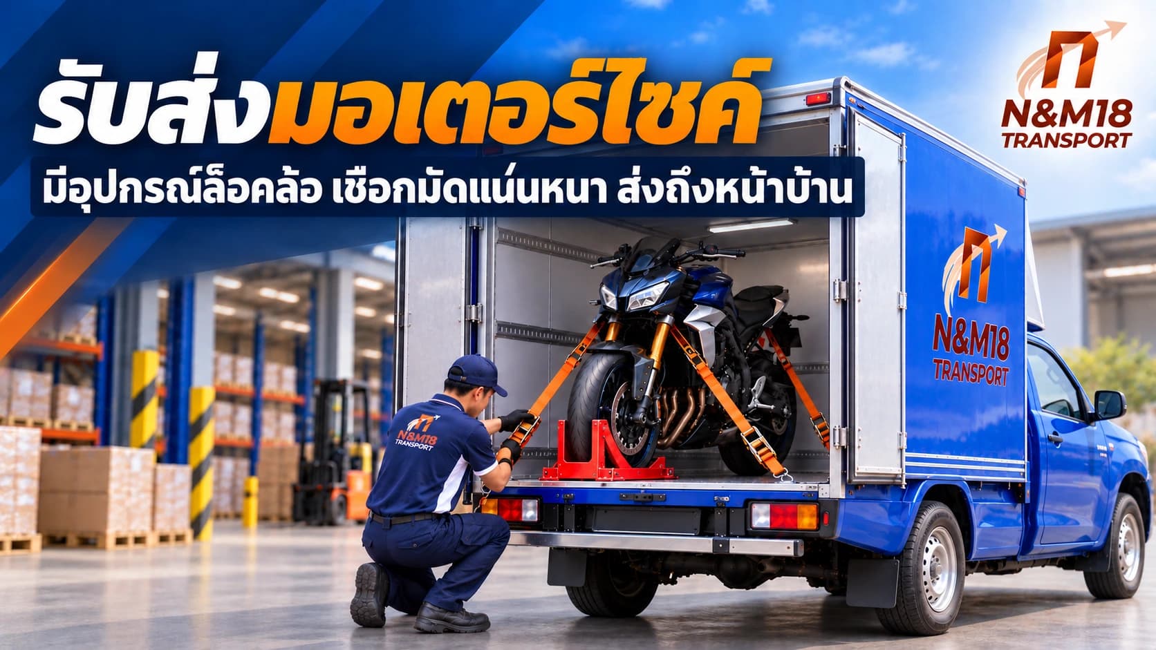 บริการรับส่งมอเตอร์ไซค์และบิ๊กไบค์ด้วยรถกระบะตู้ทึบ N&M18 TRANSPORT